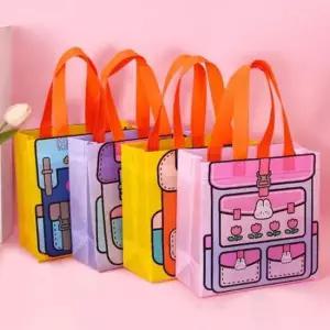 [문구/오피스] 5개입쇼핑백 키즈부직포쇼핑백세트 선물용 5개입 다회용 어린이손가방 4종