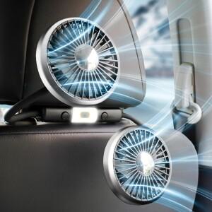 2026년형 업그레이드 버전 듀얼헤드 차량용 선풍기 LED 조명 포함 3단 속도 360도 ° USB 공급 SUV에 적합