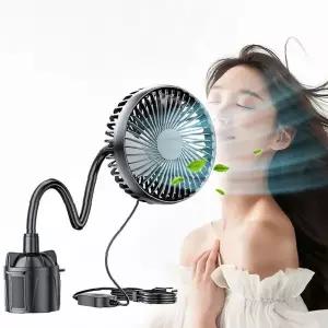 컵홀더 거치 선풍기 차량용 USB 충전식 각도조절 회전형 저소음 바람세기조절