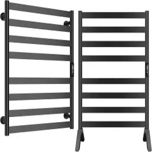 욕실용 파라히터 벽걸이 및 독립형 온열 타월 랙. 전기 워머 랙 히터 스테인리스 스틸 블랙.