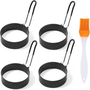 플라스틱 손잡이가 있는 3.5인치 링 몰드 잉글리시 머핀용 원형 - 실리콘 오일 브러시가 실내 캠핑용 아침