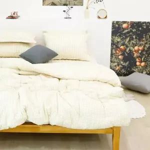 [골드스마일]국내생산 리얼 체크 세미 마이크로 침구 이불 패드 세트 Q 통기성