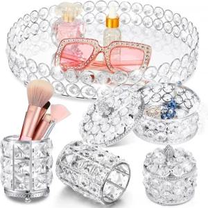 티온시 5피스 크리스탈 메이크업 장식용 배니티 향수 트레이 세트 미러 코스메틱 브러시 홀더 드레서 유리
