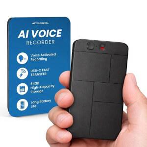 [미국배송] ATTO 디지털 AI 음성 녹음기 U2013 전사 다국어 및 노이즈 캔슬링 64GB 메모리 500시간 녹화 30시간 배터리 휴대용 전문가 학생용 컴팩트 디자인