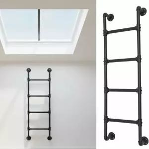4.1피트/125cm 이층 침대 사다리 4단 벽걸이 금속 330파운드 적재 용량의 고강도 연철 지하 창문 우물