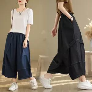 여자청바지 오버사이즈 와이드 7부 팬츠 데님 주름 골지 봄여름 심쿵신상