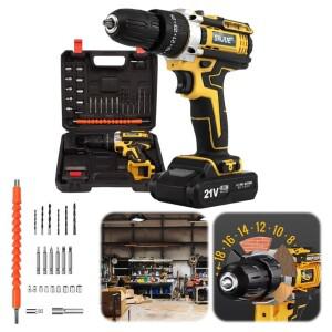 24 in 1 무선 드릴 세트 비트가 있는 21V 브러시리스 전기 파워 25+1 클러치 전력 전동 공구