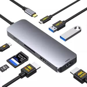 USB C 노트북 도킹 스테이션 듀얼 모니터 HDMI 허브 멀티포트 어댑터 타입 C에서 2 4K 30Hz + DP 100W 전원