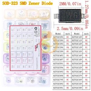 SOD-323 SMD 제너 다이오드 키트 28 값 2.0V 3V 3.9V 4.3V 5.1V 6.8V 7.5V 8.2V 10V 12V 15V 18V 22 1400개