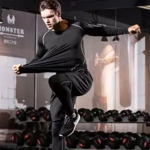 남자 겨울 기모 트레이닝 라운드 긴팔티 레깅스 세트