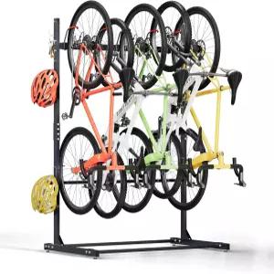 UOKRR 52 프리스탠딩 5대 자전거 보관대 업그레이드 후크가 있는 대형 차고 수직 바닥 스탠드 실내 실외