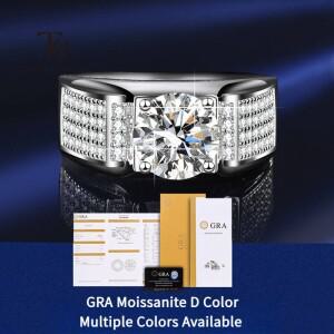 남성용  1.0 캐럿 모이사나이트 반지  퓨어 솔리드 18K 화이트 골드 D 컬러 다이아몬드 약혼 결혼 보석 선