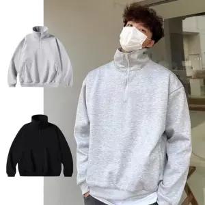 [옷자락]남자 루즈핏 반집업 하이넥 폴리 긴팔티셔츠