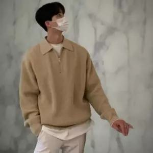 [옷자락]남성 기본 루즈핏 카라 반집업 니트웨어