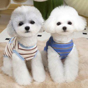 귀여운 곰돌이 자수 스트라이프 티셔츠 댕댕이옷 반려동물옷