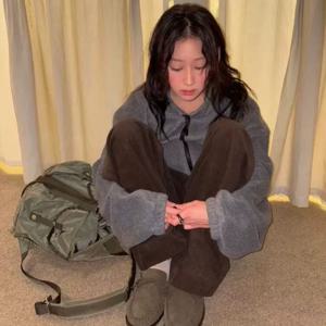 Smoothoodbaby 여성용 루즈 캐주얼 지퍼 플리스 재킷 스탠드 칼라 아우터웨어 편안한 일반 길이 봄 시즌