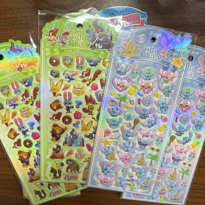 4개의 반복되는 만화 캐릭터 스티치 버블 코튼 주토피아 닉 와일드 3D 스티커 소녀 핸드북 장식 DIY 교환 장난감 도매 선물