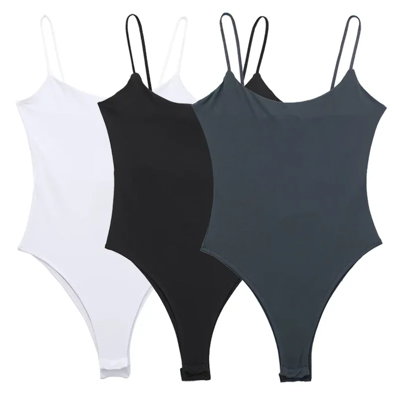 HXAO 패션 2024 여성 원피스 바디 슈트 여성 탑 화이트 블랙 바디 슈트 슬립 짧은 타이트 점프 슈트 여성 백 레스 탑