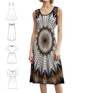 네이티브 깃털 디자인 스윗하트 넥라인 드레스 여성을위한 우아한 여름 파티 드레스 Eagle Melvin Bird Lakota Circle Nature