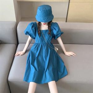 2026 여름 신상 여성 미니 드레스 빈티지 하이웨이스트 스퀘어 칼라 귀여운 드레스 코튼 린넨 퍼프 소매 드레스 베스티도스