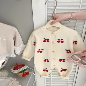 체리 니트 아기옷 가을 유아복 올인원 수트 긴팔 라운드넥 공주 스타일 긴바지