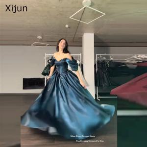 Xijun 모던 청록색 이브닝 드레스 오프 숄더 A 라인 공식 댄스 파티 드레스 반짝 이는 긴 생일 파티 가운 맞춤형