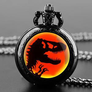 절묘한 선물 쥬라기 공원 공룡 유리 돔 석영 주머니 시계 목걸이 남성 여성 독특한 보석 펜던트 생일 선물