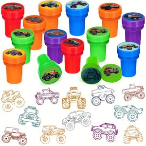 12 Pcs 몬스터 트럭 파티 스탬프, 트럭 자동차 파티 용품, Hot Wheels 트랙터 생일 파티 호의, 교실 보상