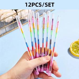 12개/세트 함께 연결하고 높이 조절이 가능한 다채로운 빌딩 블록, 11가지 생생한 색상의 크레용 세트, 생동감 넘치는 미술 및 공예용 펜, 생일 파티, 개학 용품 및 보상 선물로 이상적