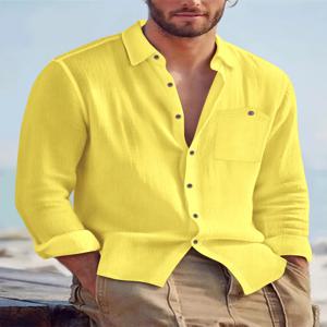 2025 가을 신상 남성 코튼&헴프 긴팔 셔츠 루즈핏 캐주얼 포켓 카라 셔츠