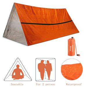 2 사람 비상 대피소 Bivy 생존 텐트 키트 Mylar 튜브 텐트 침낭 방수 야외 SOS 열 담요 재사용 가능
