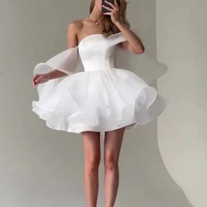 짧은 스트랩리스 웨딩 원피스, 오프 숄더, 미니 레이스업 신부 가운, 심플한 베스티도 드 노비아
