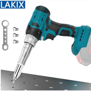 브러시리스 무선 전기 리베터 건 20000N 리벳팅 너트 건 스크루 드라이버 2.4-4.8mm Makita 18V 배터리 용 LED 조명 포함