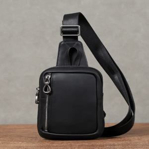 남성용 미니 가죽 체스트 백, 패셔너블한 스트리트 스타일 크로스바디 폰 파우치, 캐주얼 레저 탑 레이어 소가죽 숄더백