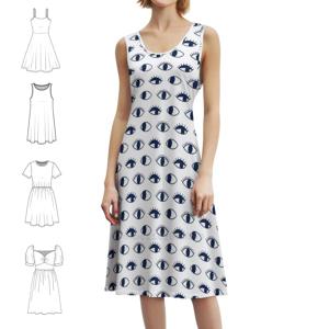 원더링 아이즈 프레피 스타일 미니 드레스 여성용 A라인 루즈핏 캐주얼 데이 드레스 아이즈 루크 미러 아이래쉬 워치 쿨 여성복