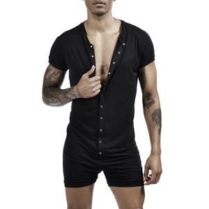 남성용 캐주얼 슬림 점프수트, 섹시한 O넥 단추, 반팔 플레이수트, 잠옷, 통기성 바디수트, 2025 여름