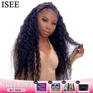 브라질 딥 웨이브 헤드밴드 가발, 자연스러운 머리 180% 밀도, ISEE 머리 깊은 곱슬 머리띠 가발, 여성용 인모 가발, 스카프 가발