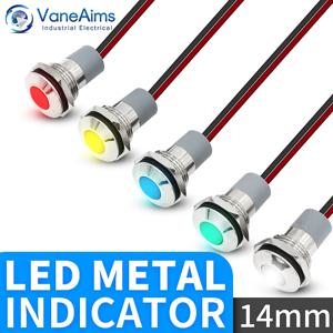 VaneAims 14mm 방수 금속 LED 표시 등 배선 전원 신호 램프 3V 6V 12V 24V 220V 빨간색 녹색 노란색 흰색 파란색