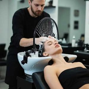 모던 살롱 180도 아크형 알루미늄 물 순환 헤드 스파 프레임 샴푸 의자 액세서리 세라믹 세면대 수도꼭지 헤어 워싱