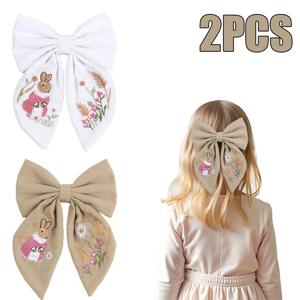 토끼 자수 활 머리 클립 달콤한 소녀 토끼 Bowknot 머리핀 수제 직물 어린이 머리 장식 모자를 쓰고 있죠 어린이 액세서리