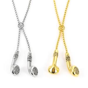 트렌디한 커플 목걸이, 힙합 스타일, 맞춤형 음악 헤드폰 및 이어버드 펜던트, 남성과 여성을 위한 패션 액세서리