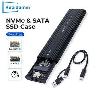NVME M.2 솔리드 스테이트 드라이브 외부 인클로저 2230/2242/2260/2280 M.2-USB C 10Gbps SSD 알루미늄 케이스 유형 M/M+B 키용 A+C