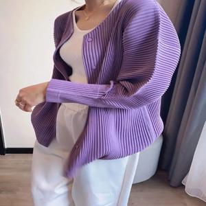 블루 아이스 실크 V넥 플리츠 아우터 여성용 초가을 실크 에어컨 셔츠 브랜드 레귤러 사이즈 폴리에스터 섬유