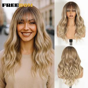 흑인 여성용 프리덤 합성 레이스 프론트 가발, 옴브레 블론드 6x4 바디 웨이브 레이스 가발 (앞머리 포함), 내열성 코스프레 가발