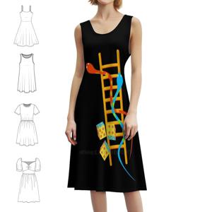 뱀과 사다리 보헤미안 민소매 드레스 여성용 프린트 비치 파티 드레스 모크샤 파탐 보드 게임 클래식 게임 여성용