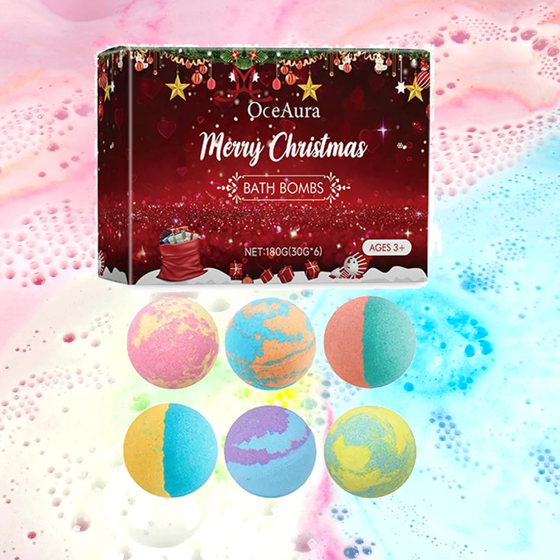 6개입 크리스마스 배쓰밤 세트, 수제 발포 스파 볼 크리스마스 배쓰솔트 볼 세트, 여성과 아이들을 위한 재미있고 편안한 휴일 선물