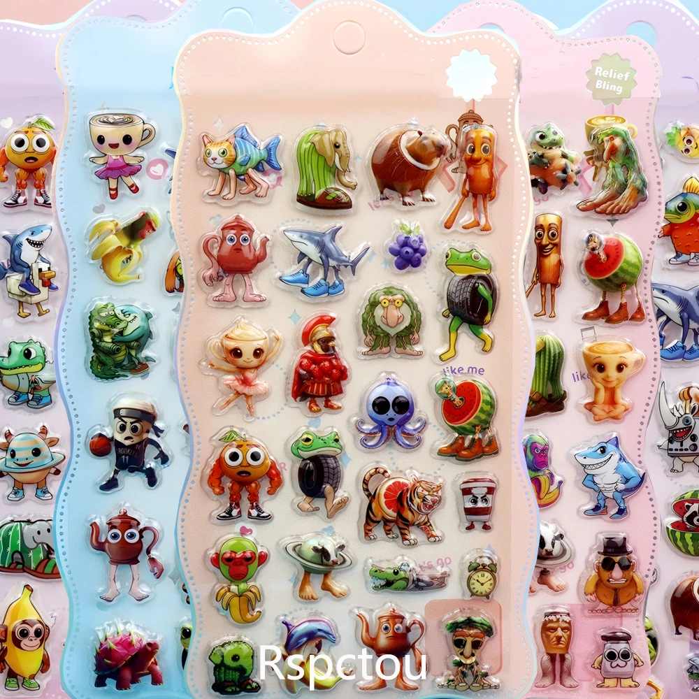 귀여운 이탈리아 브레인로트 만화 3D 입체 스티커 재미있는 텅텅텅 사후르 버블 데칼 방수 장식 스티커 장난감