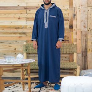 새로운 모로코 남성용 토브 긴팔 자수 후드 무슬림 이슬람 루즈핏 남성용 젤레바 사우디아라비아 전통 의상