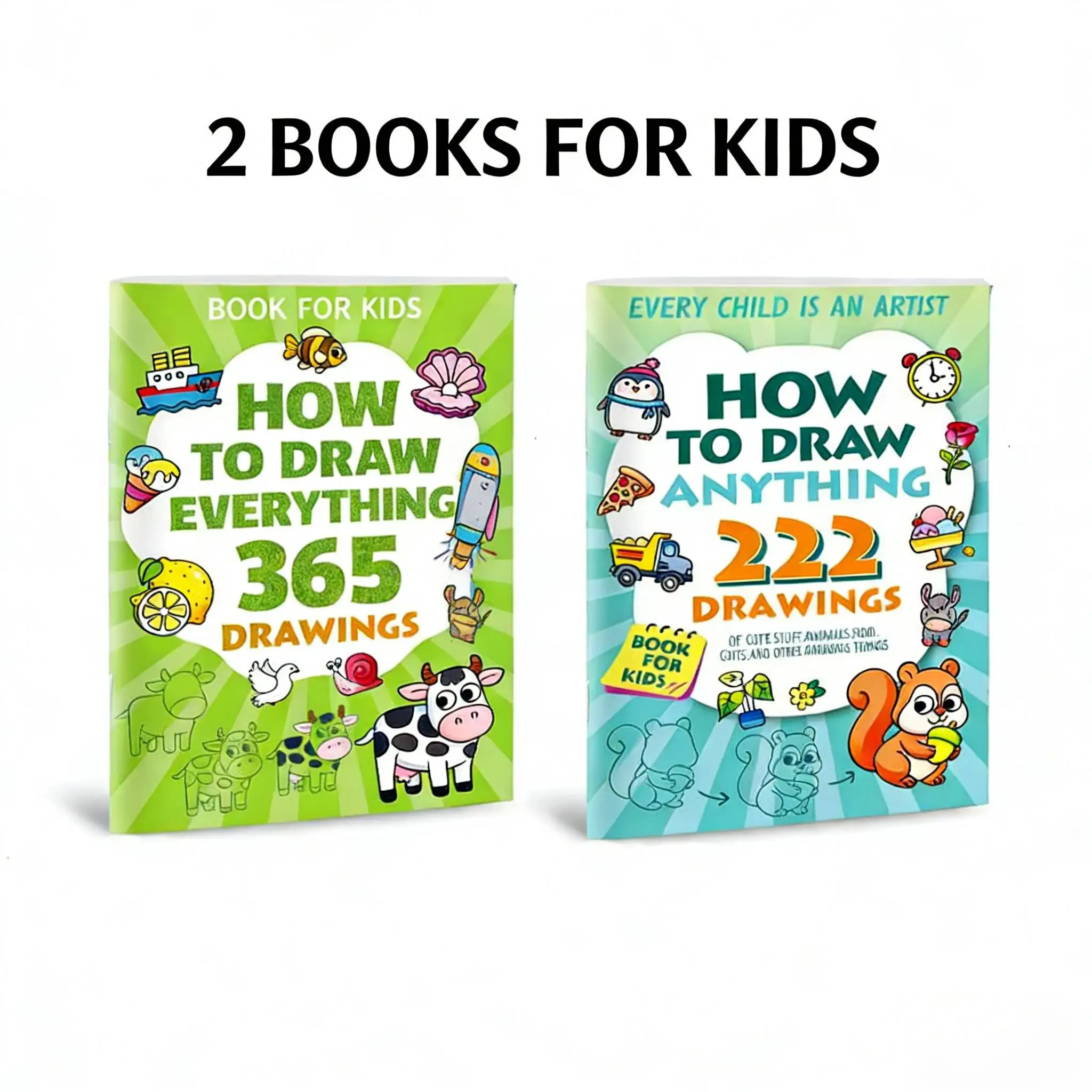 2권의 책은 아이들에게 모든 것을 그리는 방법을 가르쳐줍니다. 365/222 그림은 어린이 그림 학습서입니다.