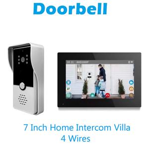 7인치 4선식 비디오 초인종 실내 모니터 IR-CUT 실외 카메라 비주얼 인터콤 양방향 오디오 원격 잠금 해제 비디오 도어폰